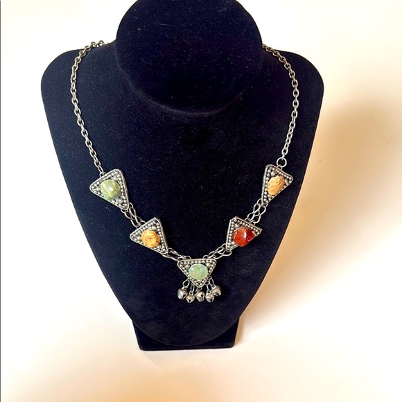 Vintage Elegant Multi-Stone Silver tone Bohemian Necklace - Picture 1 of 4